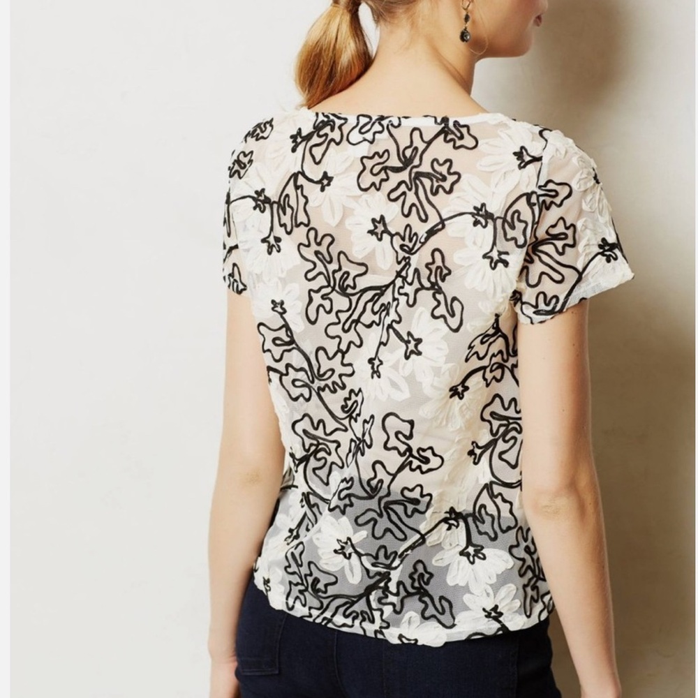 Anthropologie Meadow Rue Black and White Floral Sheer Blouse - Picture 6 of 6